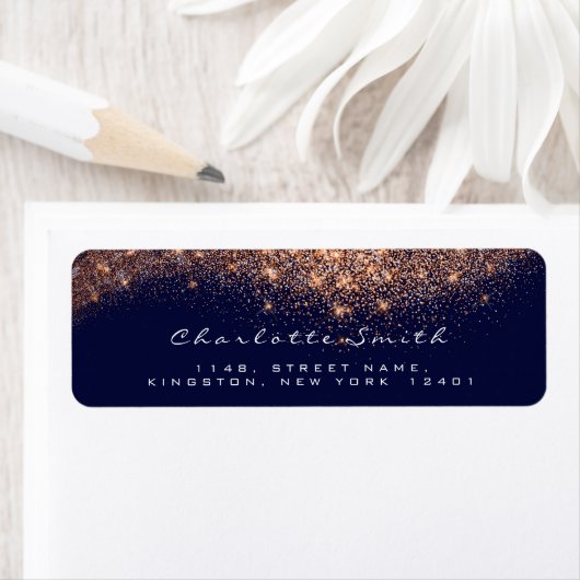 Glitter RSVP Copper Roos Gold Blue Bridal Makeup Etiket (Insitu)