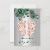 Glitter Rustic Silver Green Baby shower Feet Kaart (Achterkant)