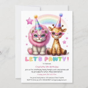 Glitter Safari Verjaardag Schattige Leeuw & Giraff Kaart