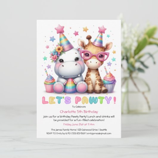 Glitter Safari Verjaardagsfeest Schattige Giraffe  Kaart (Staand voorkant)