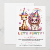 Glitter Safari Verjaardagsfeest Schattige Lion & G Kaart (Voorkant / Achterkant)