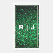 Glitter Sage Green Edge Emerald Monogram Huwelijk Servet (Voorkant)