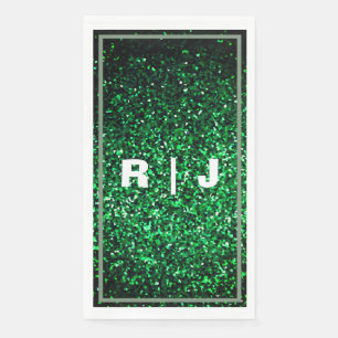 Glitter Sage Green Edge Emerald Monogram Huwelijk Servet