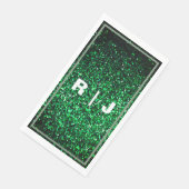 Glitter Sage Green Edge Emerald Monogram Huwelijk Servet (Hoek)