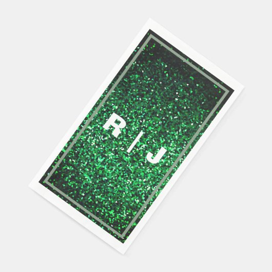Glitter Sage Green Edge Emerald Monogram Huwelijk Servet (Hoek)