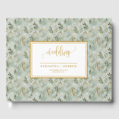 Glitter Sage Green en Gold Wedding Guest Book Gastenboek (Voorkant)