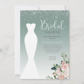 Glitter Sage Green Wedding Dress Vrijgezellenfeest Kaart (Voorkant)