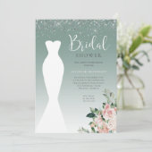 Glitter Sage Green Wedding Dress Vrijgezellenfeest Kaart (Staand voorkant)