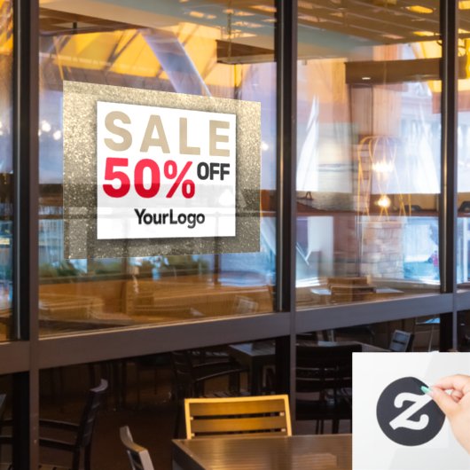 Glitter Sale Bord Kleine Zakelijke Eigenaar     Raamsticker (Restaurant Raam)