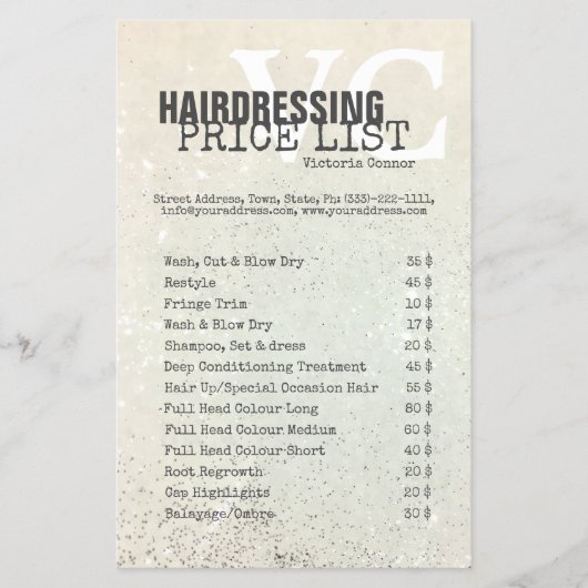 Glitter Sand Hairdressing Service Price List Flyer (Voorkant)