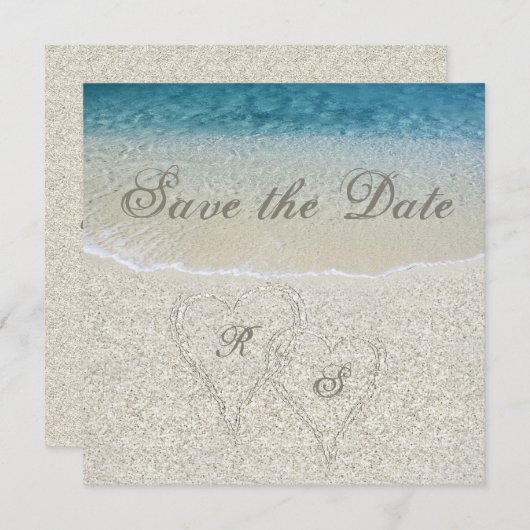 Glitter Sandy Beach Wedding Save the Date Kaart (Voorkant / Achterkant)