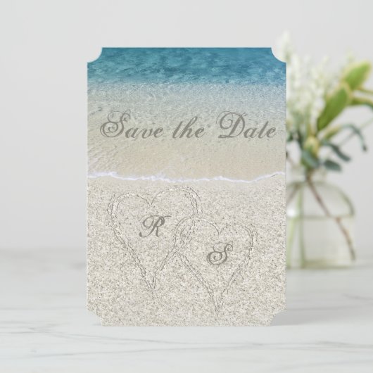 Glitter Sandy Beach Wedding Save the Date Kaart (Staand voorkant)