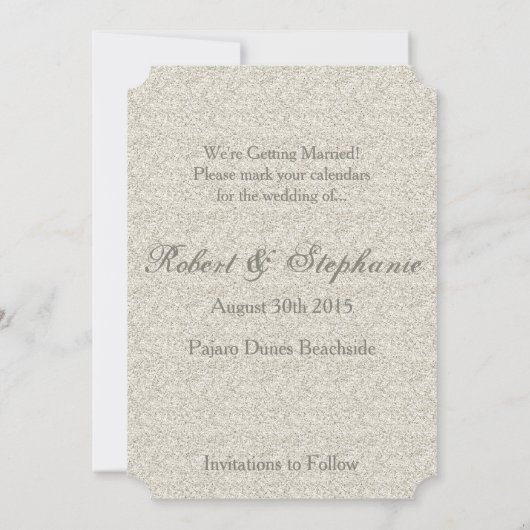 Glitter Sandy Beach Wedding Save the Date Kaart (Achterkant)