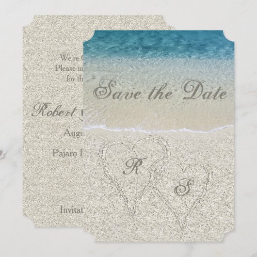 Glitter Sandy Beach Wedding Save the Date Kaart (Voorkant / Achterkant)