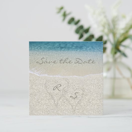 Glitter Sandy Bruiloft op het strand Save the Dat Save The Date (Staand voorkant)