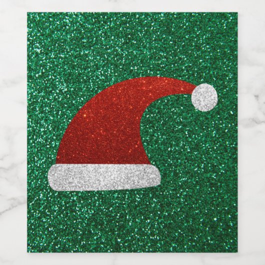 Glitter Santa Hat Wijn Etiket (Enkel label)