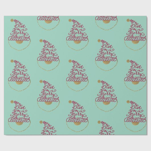 Glitter Santa Script Cute Modern Christmas  Cadeaupapier (Vlak)