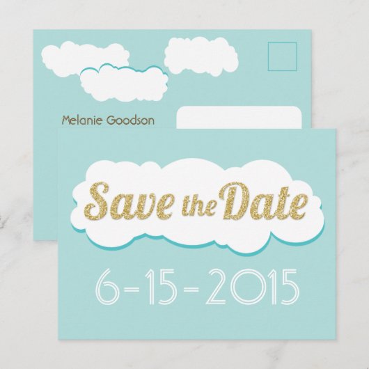 Glitter Save The Date Briefkaart Aqua (Voorkant / Achterkant)