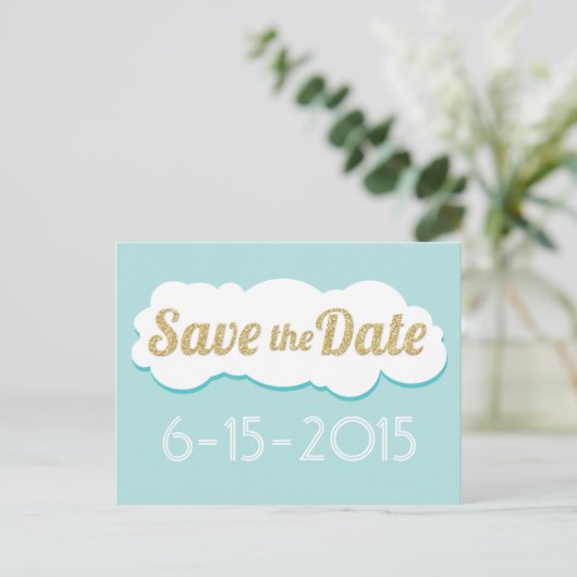 Glitter Save The Date Briefkaart Aqua (Staand voorkant)