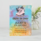 Glitter schaatsen partij 8e verjaardag kaart (Staand voorkant)