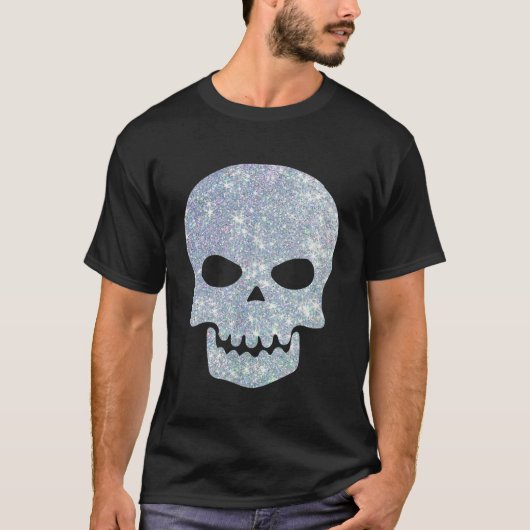 GLITTER SCHEDEL SPOOKY ZILVEREN SPARKLE T-SHIRT (Voorkant)