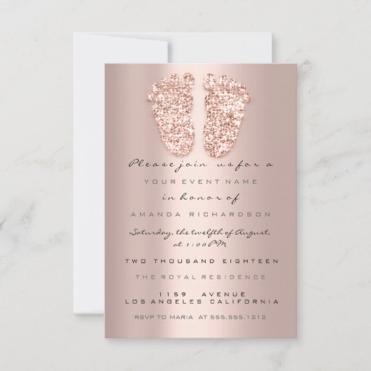 Glitter-schijven Roos Gold Baby shower Feet Kaart (Voorkant)