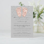 Glitter-schijven Roos Grijs Baby shower Feet Kaart (Staand voorkant)