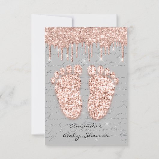 Glitter-schijven Roos Grijs Baby shower Feet Kaart (Achterkant)