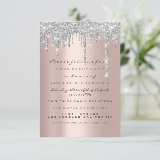 Glitter-schijven Silver Lux Bridal Sweet 16th Kaart (Staand voorkant)