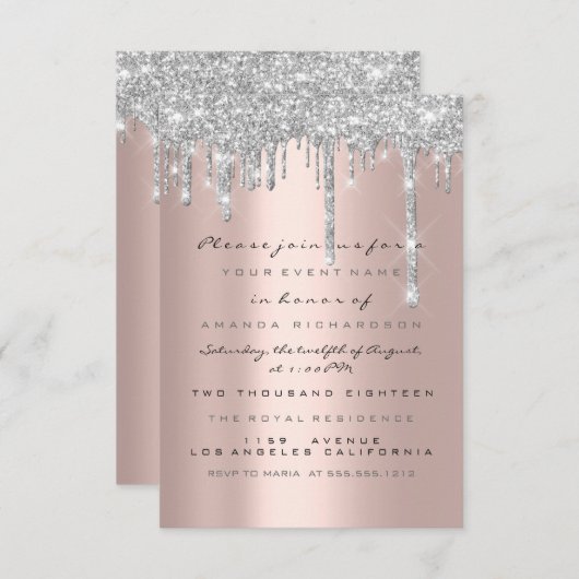 Glitter-schijven Silver Lux Bridal Sweet 16th Kaart (Voorkant / Achterkant)