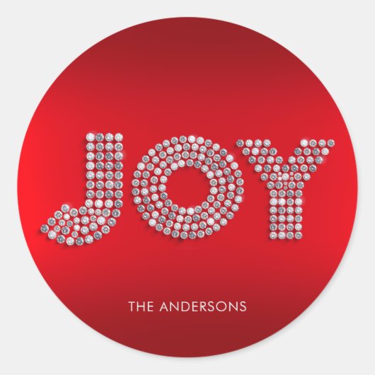 Glitter Schitter Diamant VREUGDE Kerstmis Ronde Sticker (Voorkant)