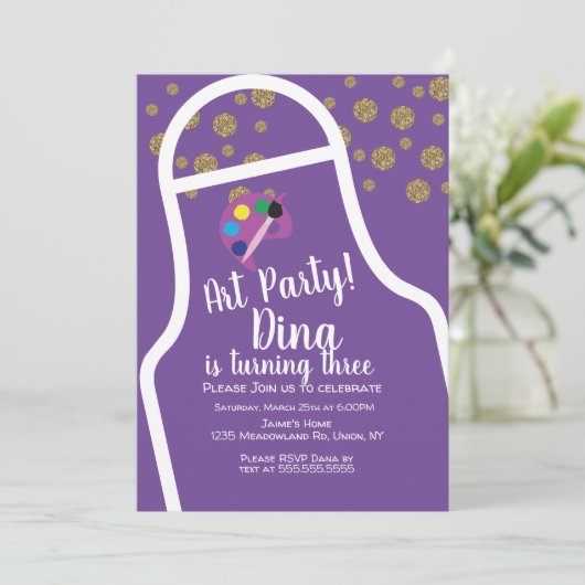 Glitter Schort Art Birthday Party penseel Kaart (Staand voorkant)