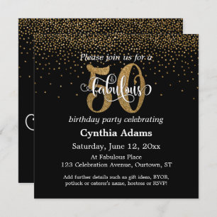 Glitter & Script 50 en verbluffend op zwart, zater Kaart