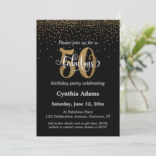 Glitter & Script 50 en verbluffend op zwart, zater Kaart (Staand voorkant)