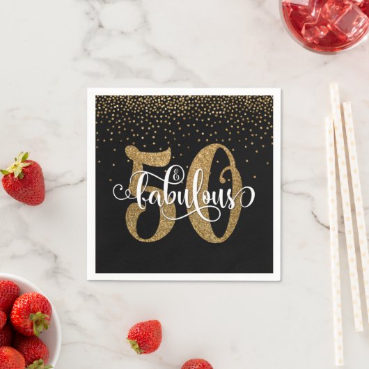 Glitter & Script 50 & Fabulous, Black Birthday Servet (Insitu)