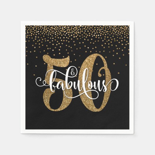 Glitter & Script 50 & Fabulous, Black Birthday Servet (Voorkant)