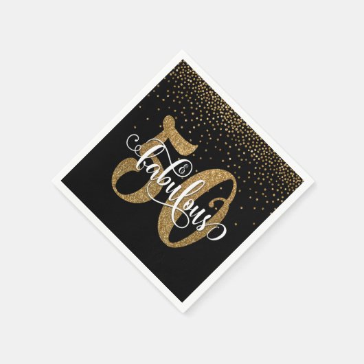 Glitter & Script 50 & Fabulous, Black Birthday Servet (Hoek)
