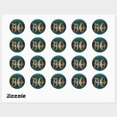 Glitter & Script 50 & Fabulous, Blauwgroen Verjaar Ronde Sticker (Vel)
