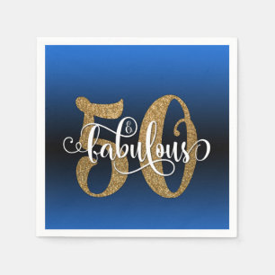 Glitter & Script 50 & Fabulous, Blue Birthday Servet