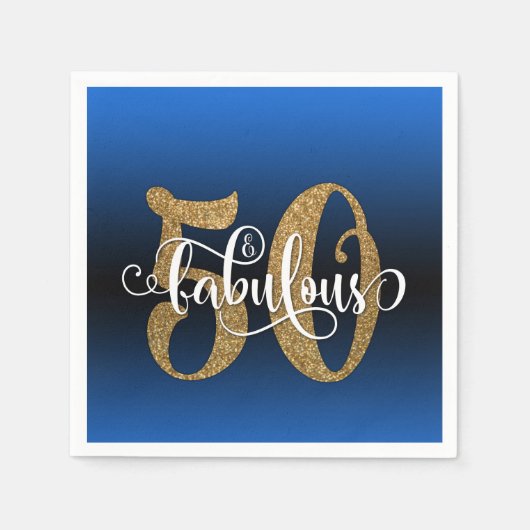Glitter & Script 50 & Fabulous, Blue Birthday Servet (Voorkant)