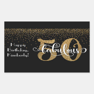 Glitter & Script 50 & Fabulous Happy Birthday Rechthoekige Sticker