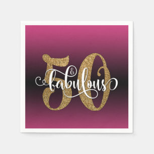 Glitter & Script 50 & Fabulous, Heet Roze Verjaard Servet