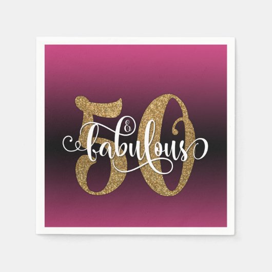 Glitter & Script 50 & Fabulous, Heet Roze Verjaard Servet (Voorkant)