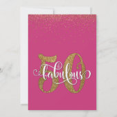 Glitter & Script 50 & Fabulous, Hot-Pink Birthday Kaart (Achterkant)