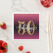 Glitter & Script 50 & Fabulous, Hot Pink Verjaarda Servet (Insitu)