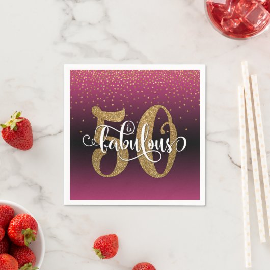 Glitter & Script 50 & Fabulous, Hot Pink Verjaarda Servet (Insitu)