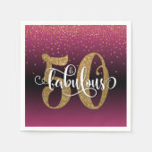 Glitter & Script 50 & Fabulous, Hot Pink Verjaarda Servet (Voorkant)