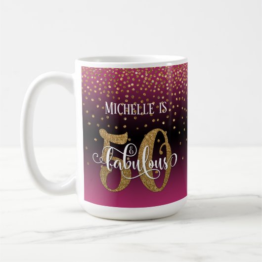 Glitter & Script 50 & Fabulous, Hot Roze Ombre Koffiemok (Links)