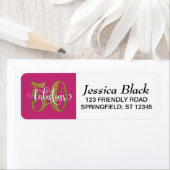 Glitter, Script 50 & Fabulous op Hot Pink Birthday Etiket (Insitu)