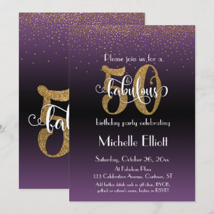 Glitter & Script 50 & Fabulous op Paarse Ombre Kaart